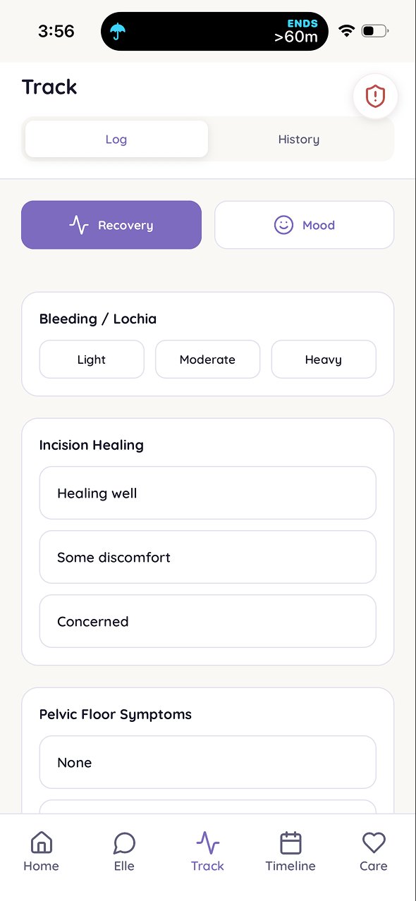 recovery tracker — bleeding, incision healing, pelvic floor symptoms